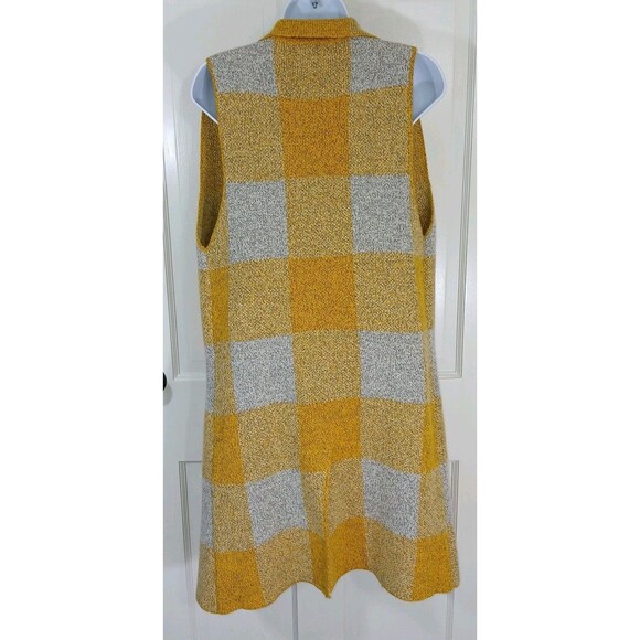 MONTEAU Los Angeles Women's S Yellow Gray Plaid Sleeveless Long Sweater Vest - Picture 10 of 16